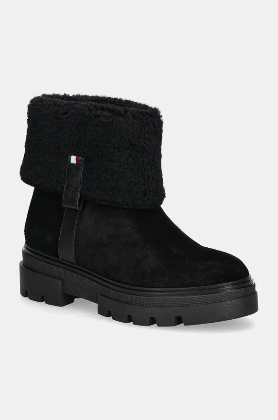 Tommy Hilfiger velúr bokacsizma FAUX FUR SUEDE ROLL-DOWN BOOT szigetelt fekete FW0FW08158