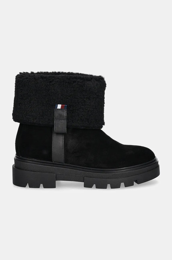 Tommy Hilfiger velúr bokacsizma FAUX FUR SUEDE ROLL-DOWN BOOT FW0FW08158 fekete NC24