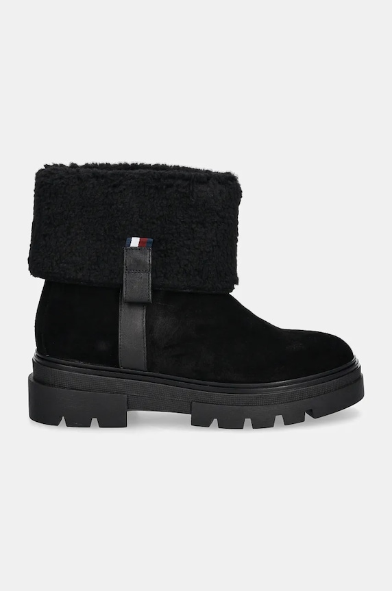Tommy Hilfiger velúr bokacsizma FAUX FUR SUEDE ROLL-DOWN BOOT FW0FW08158 fekete NC24