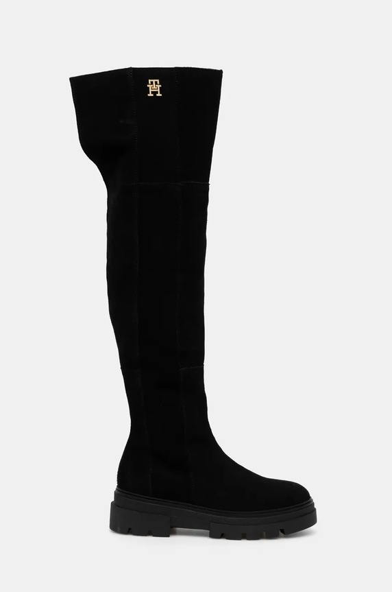 Semišové čižmy Tommy Hilfiger SUEDE OVER-THE-KNEE BOOT FW0FW08159 čierna NC24