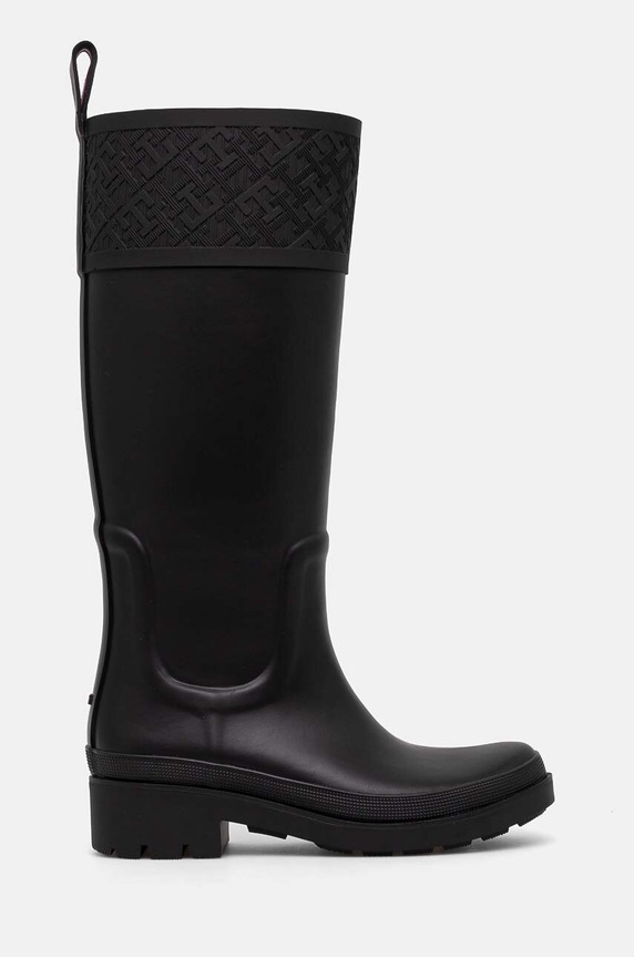 Gumene čizme Tommy Hilfiger RUBBER LONG BOOT MONOGRAM crna FW0FW08161