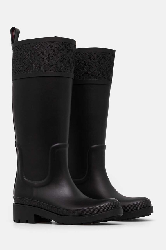Gumene čizme Tommy Hilfiger RUBBER LONG BOOT MONOGRAM FW0FW08161 crna AW24