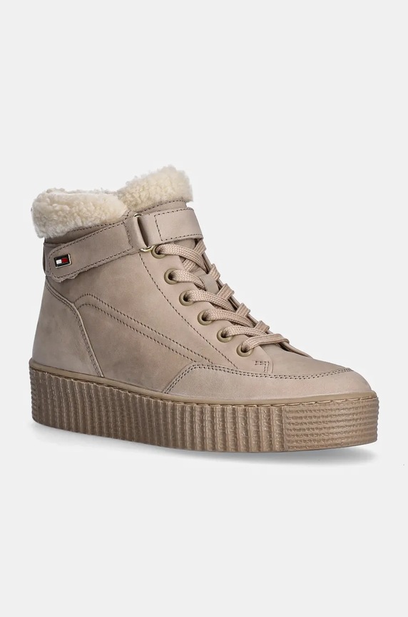 Gležnječe od brušene kože Tommy Hilfiger FAUX FUR NUBUCK LOW LACE-UP brušena koža bež FW0FW08172