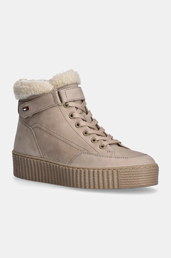 Gležnječe od brušene kože Tommy Hilfiger FAUX FUR NUBUCK LOW LACE-UP brušena koža bež FW0FW08172