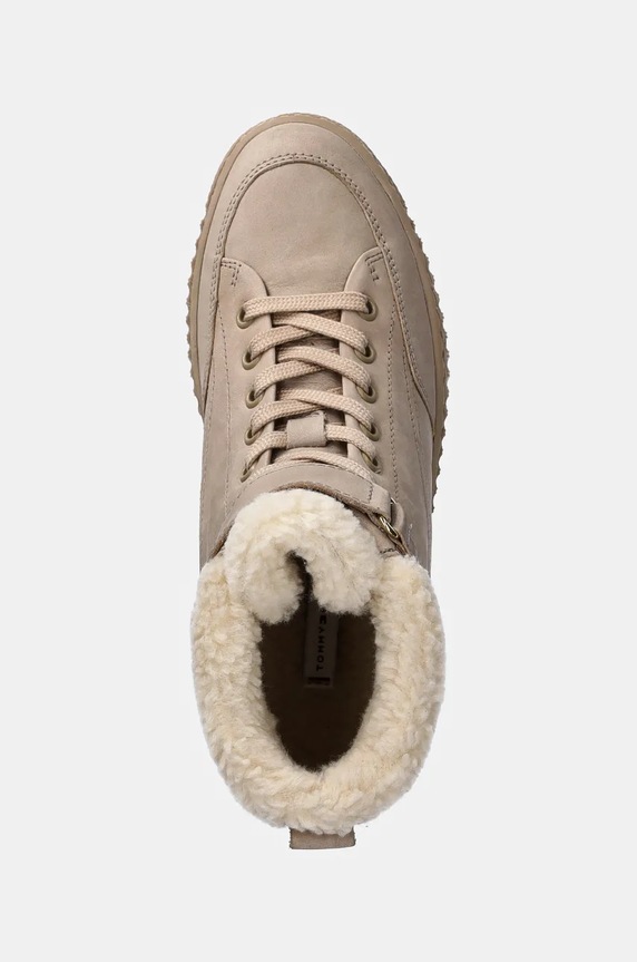Gležnječe od brušene kože Tommy Hilfiger FAUX FUR NUBUCK LOW LACE-UP bež FW0FW08172