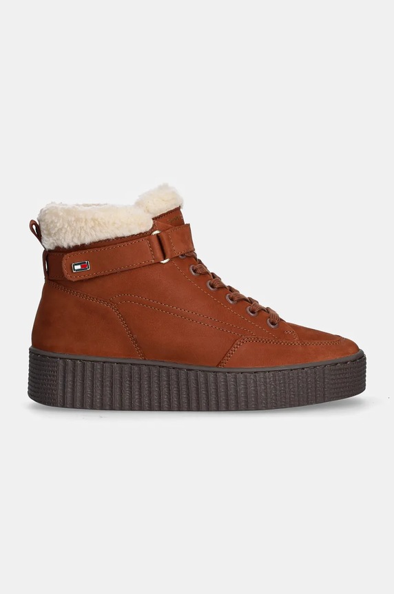 Gležnječe od brušene kože Tommy Hilfiger FAUX FUR NUBUCK LOW LACE-UP FW0FW08172 smeđa NC24
