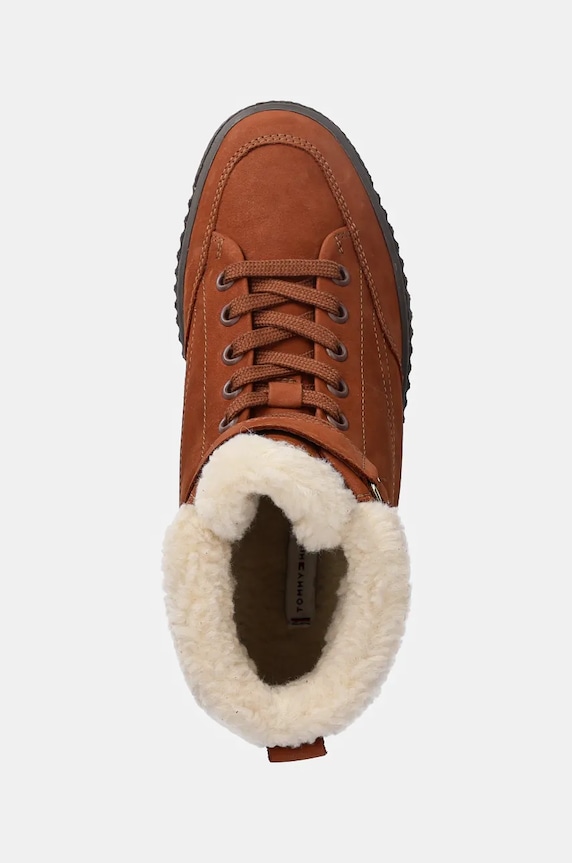 Gležnječe od brušene kože Tommy Hilfiger FAUX FUR NUBUCK LOW LACE-UP smeđa FW0FW08172