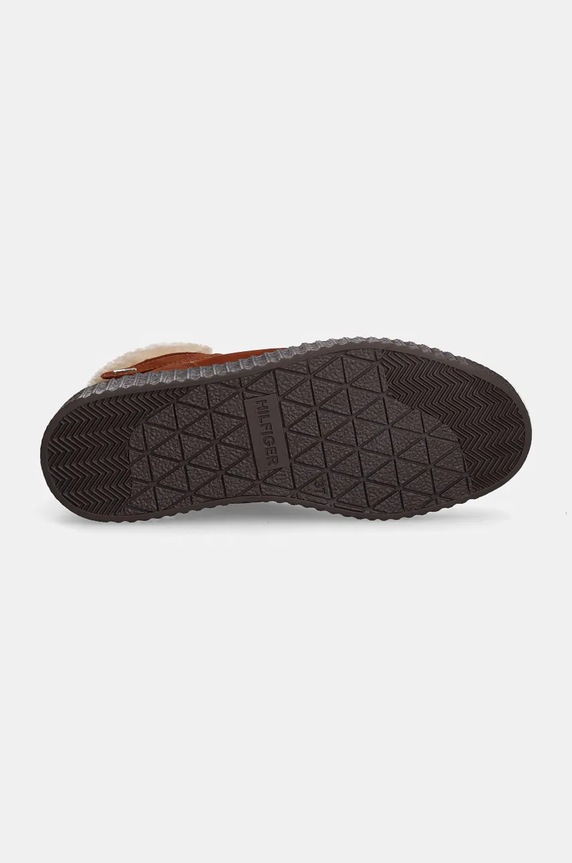 Gležnječe od brušene kože Tommy Hilfiger FAUX FUR NUBUCK LOW LACE-UP FW0FW08172 smeđa
