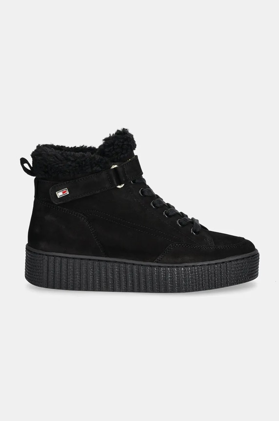 Tommy Hilfiger botine din piele întoarsă FAUX FUR NUBUCK LOW LACE-UP FW0FW08172 negru NC24
