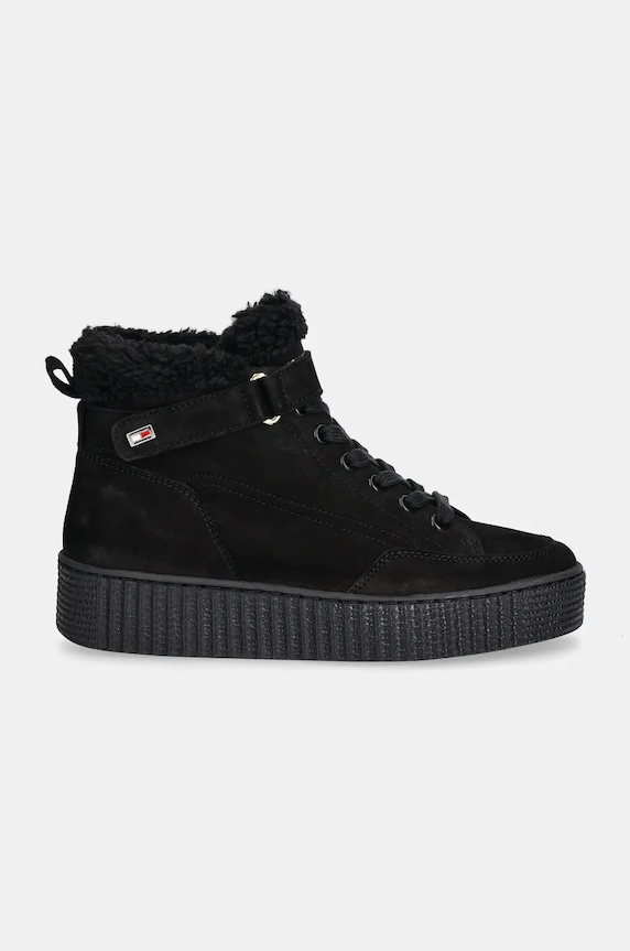 Tommy Hilfiger botine din piele întoarsă FAUX FUR NUBUCK LOW LACE-UP FW0FW08172 negru NC24