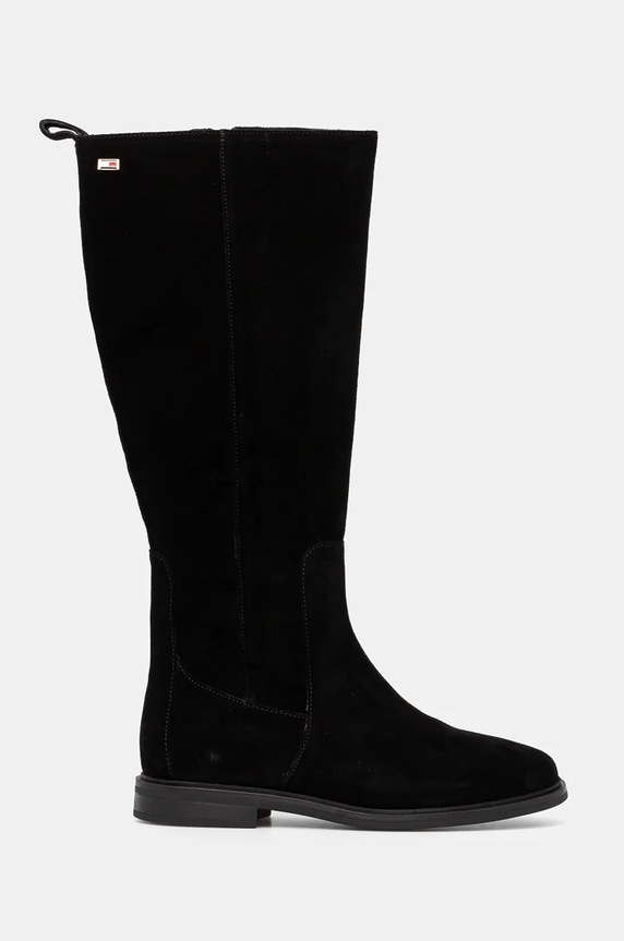 Semišové čižmy Tommy Hilfiger FLAG SUEDE LONG BOOT ZIP FW0FW08178 čierna NC24