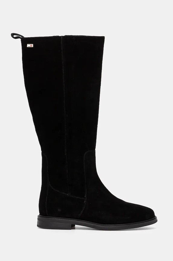 Semišové čižmy Tommy Hilfiger FLAG SUEDE LONG BOOT ZIP FW0FW08178 čierna NC24