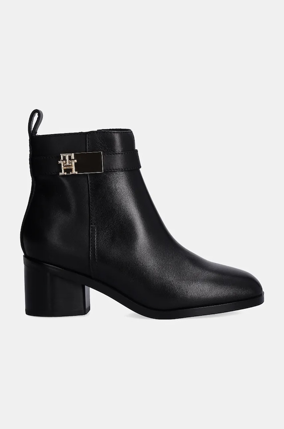 Kožené členkové topánky Tommy Hilfiger TH LOGO MID HEEL BOOTIE FW0FW08179 čierna NC24