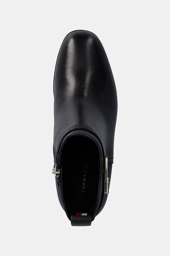 Kožené členkové topánky Tommy Hilfiger TH LOGO MID HEEL BOOTIE čierna FW0FW08179