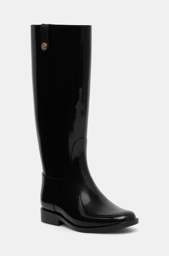 Gumijasti škornji Tommy Hilfiger TH STUD RUBBER LONG RAINBOOT črna FW0FW08185