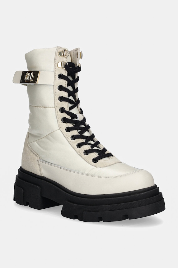 Tommy Hilfiger bokacsizma BIKER LEATHER MIX LACE-UP platform fehér FW0FW08246