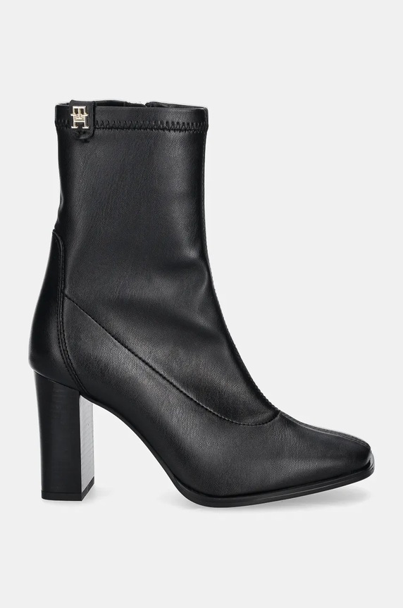 Členkové topánky Tommy Hilfiger PARTY LEATHER SOCK HEEL BOOTIE FW0FW08250 čierna NC24