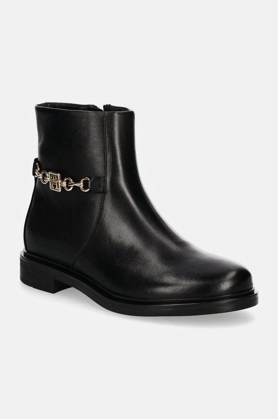 Tommy Hilfiger botki skórzane TH CHAIN LEATHER LOW BOOTIE płaski czarny FW0FW08251
