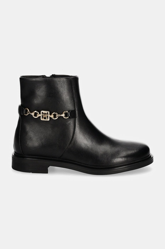 Tommy Hilfiger botki skórzane TH CHAIN LEATHER LOW BOOTIE FW0FW08251 czarny NC24
