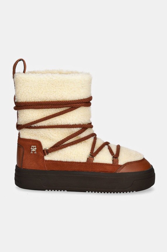 Μπότες χιονιού Tommy Hilfiger LACE-UP FAUX SHEARLING SNOWBOOT FW0FW08252 καφέ NC24