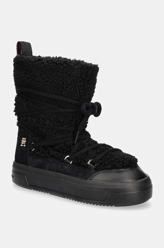 Tommy Hilfiger cizme de iarna LACE-UP FAUX SHEARLING SNOWBOOT neizolat negru FW0FW08252