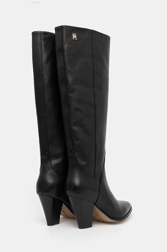 Scarpe Tommy Hilfiger stivali HIGH COWBOY HEEL BOOT LEATHER FW0FW08296 nero