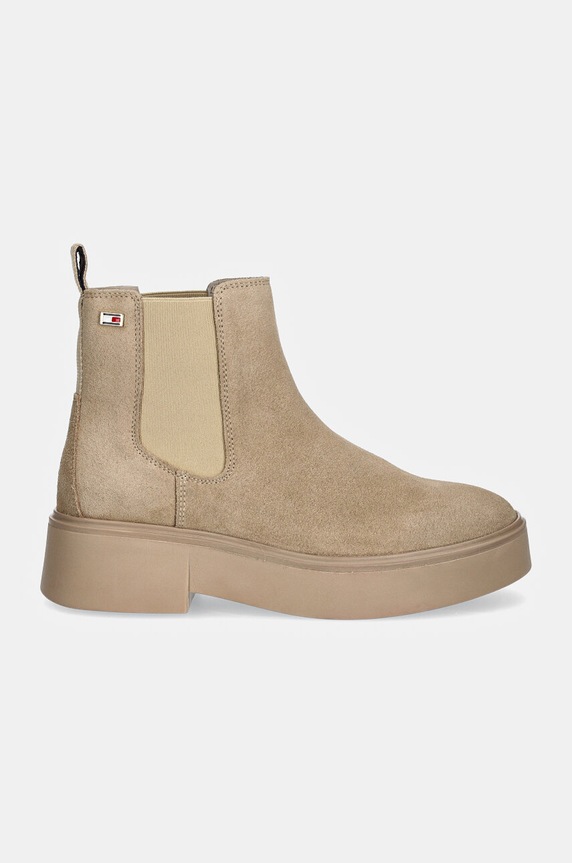 Gležnjače od brušene kože Tommy Hilfiger MINIMAL SUEDE CHELSEA FLAG FW0FW08303 bež NC24