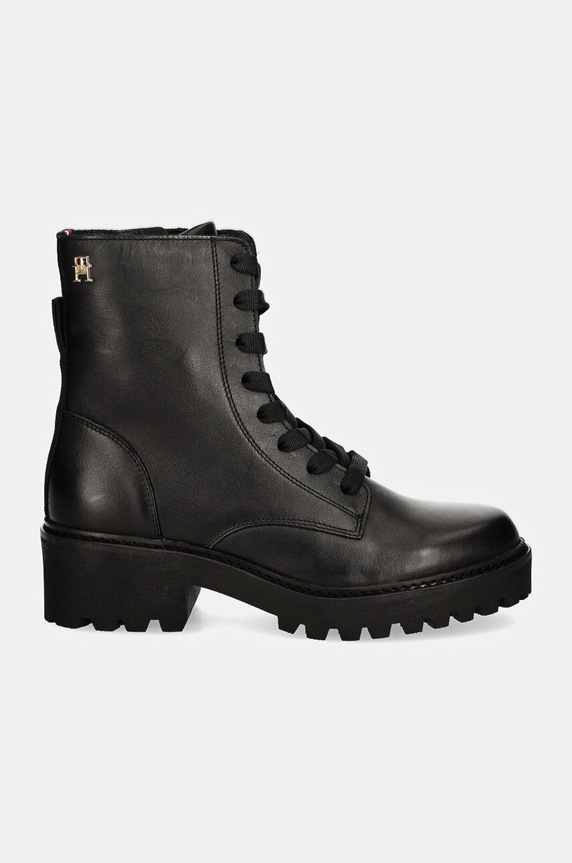 Kožené workery Tommy Hilfiger CHIC MID HEEL LEATHER LACE-UP FW0FW08305 černá AW24