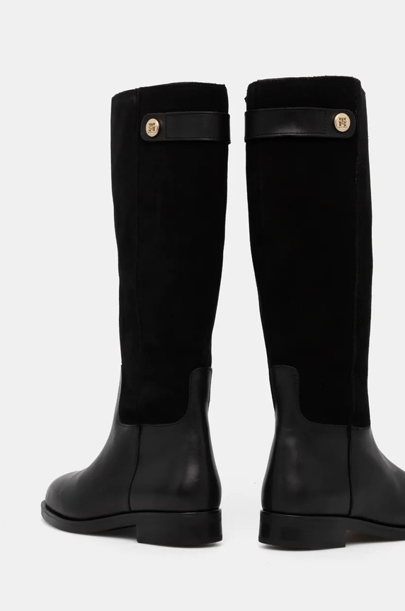 Tommy Hilfiger kozaki skórzane TH STUD LEATHER MIX LONG BOOT FW0FW08341 czarny NC24