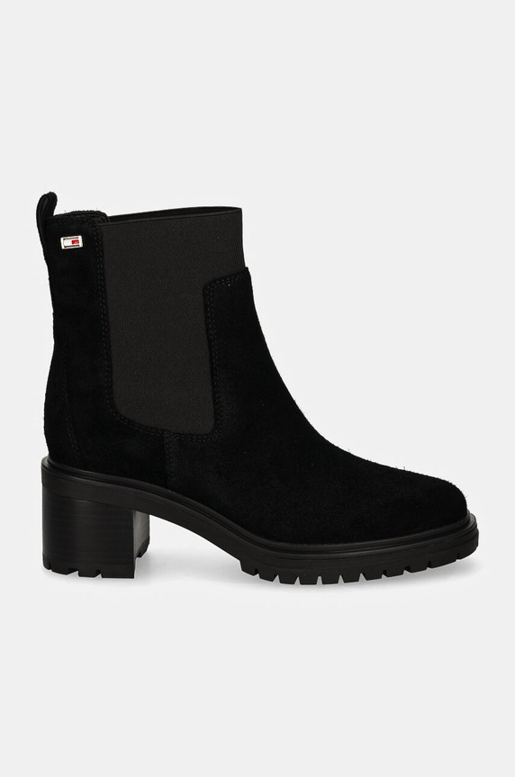 Semišové topánky chelsea Tommy Hilfiger FLAG MID HEEL SUEDE CHELSEA FW0FW08429 čierna NC24