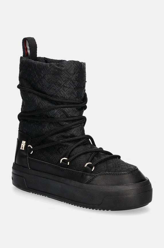 Μπότες χιονιού Tommy Hilfiger LACE-UP MONOGRAM SNOWBOOT συνθετικό μαύρο FW0FW08430