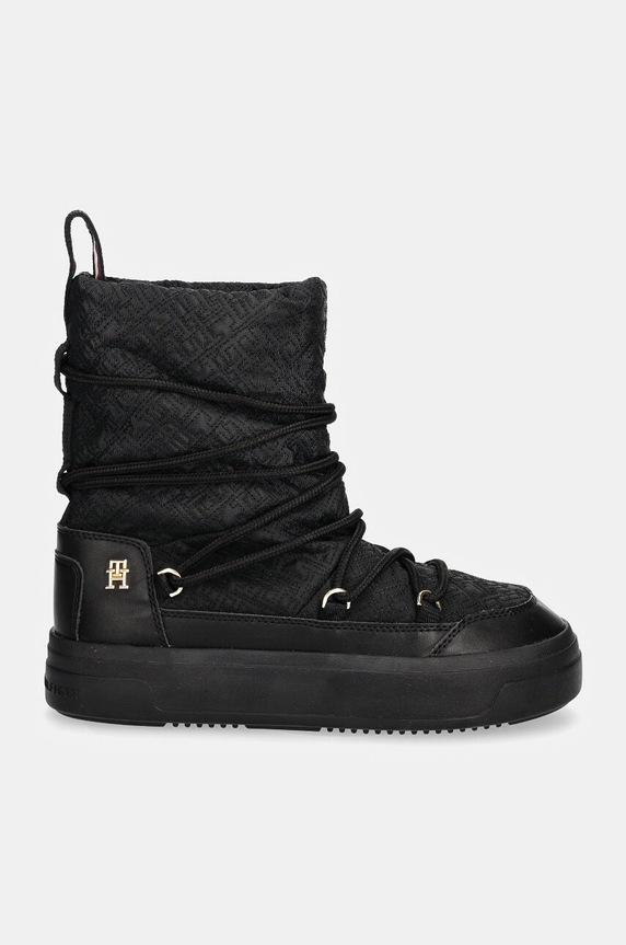 Μπότες χιονιού Tommy Hilfiger LACE-UP MONOGRAM SNOWBOOT FW0FW08430 μαύρο NC24
