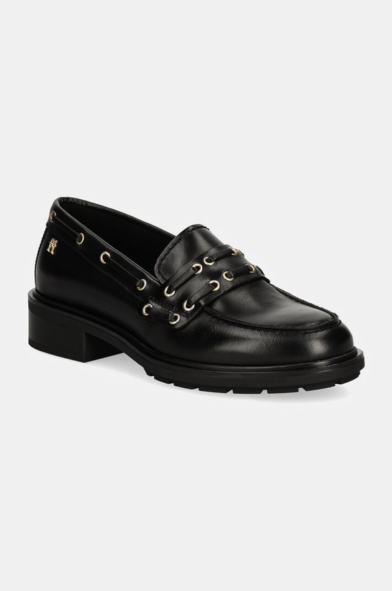 Kožené mokasíny Tommy Hilfiger NAUTICAL EYELETS LEATHER LOAFER usňová koža čierna FW0FW08148