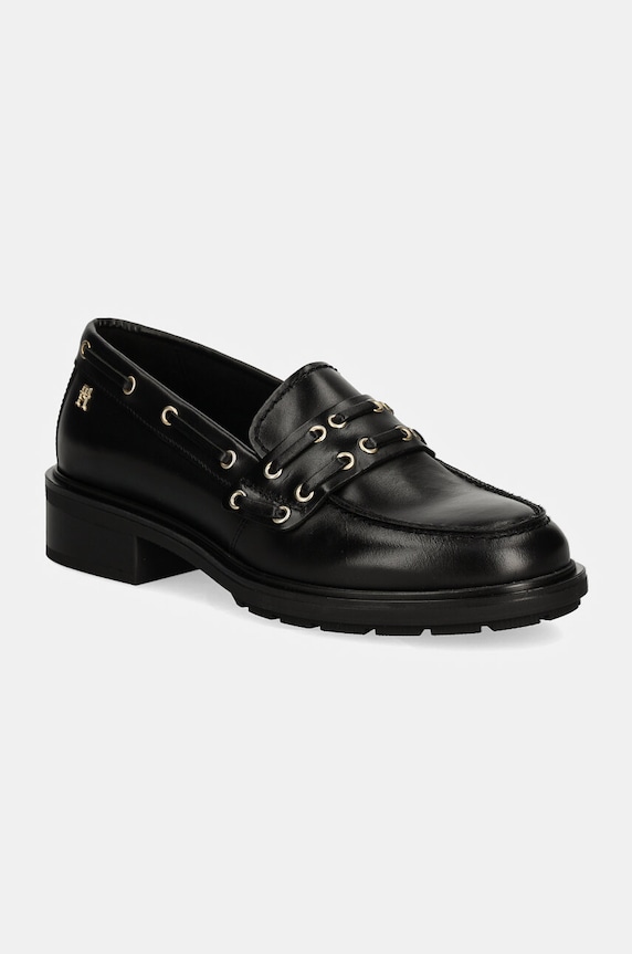 Kožené mokasíny Tommy Hilfiger NAUTICAL EYELETS LEATHER LOAFER usňová koža čierna FW0FW08148