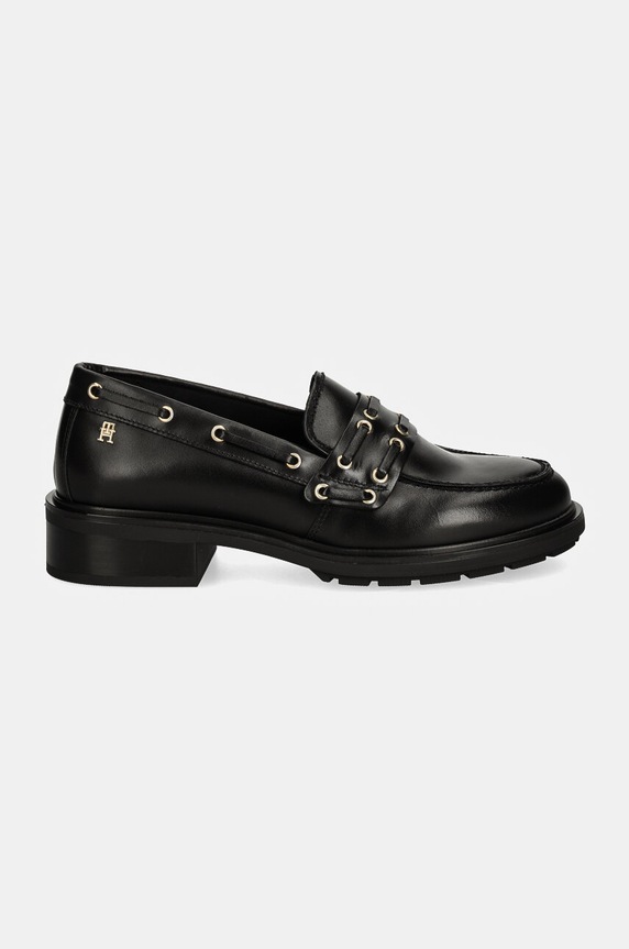 Kožené mokasíny Tommy Hilfiger NAUTICAL EYELETS LEATHER LOAFER FW0FW08148 čierna AW24