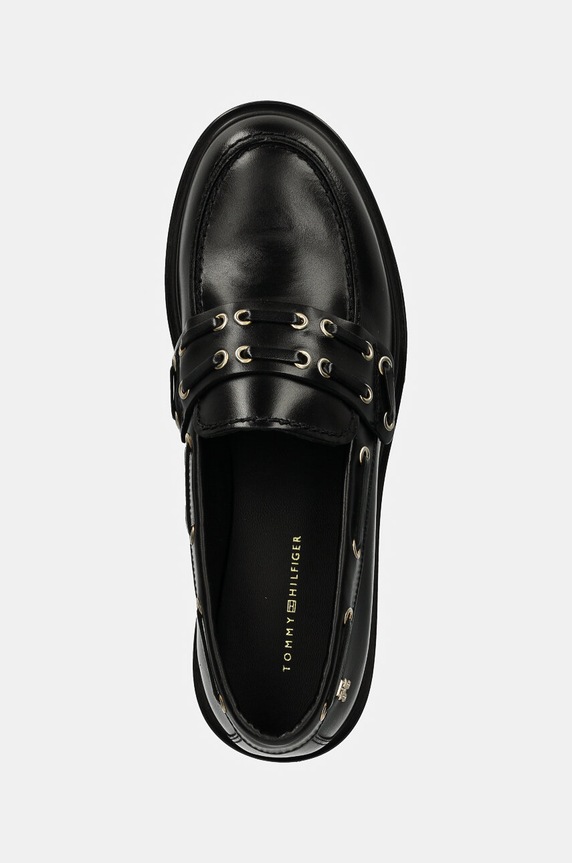 Kožené mokasíny Tommy Hilfiger NAUTICAL EYELETS LEATHER LOAFER čierna FW0FW08148
