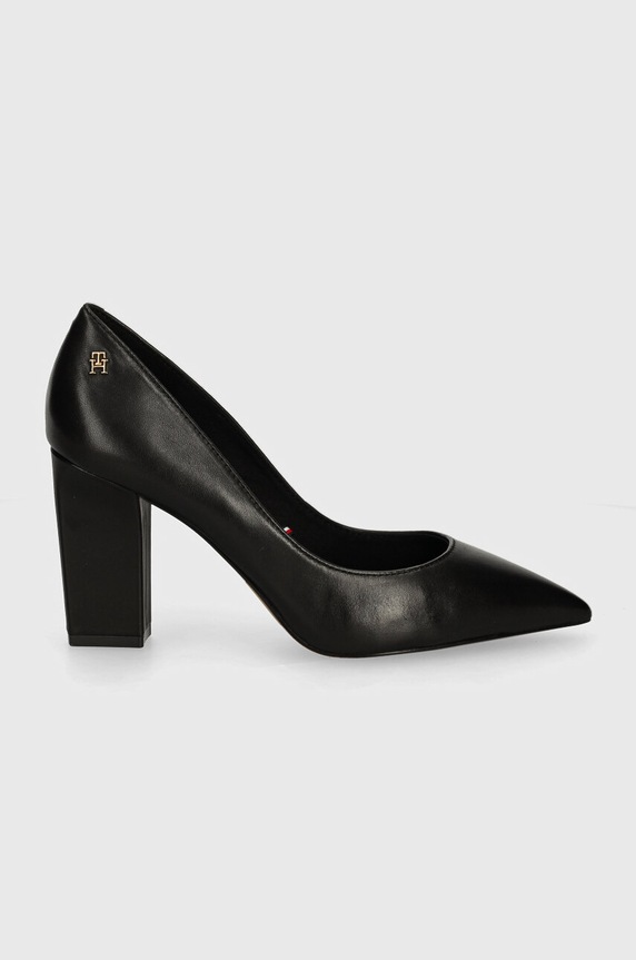 Kožne salonke Tommy Hilfiger BLOCK HEEL POINTED PUMP LEATHER FW0FW08149 crna AW24