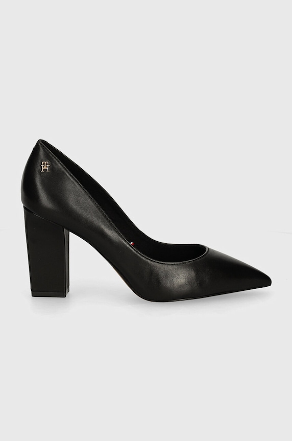 Kožne salonke Tommy Hilfiger BLOCK HEEL POINTED PUMP LEATHER FW0FW08149 crna AW24