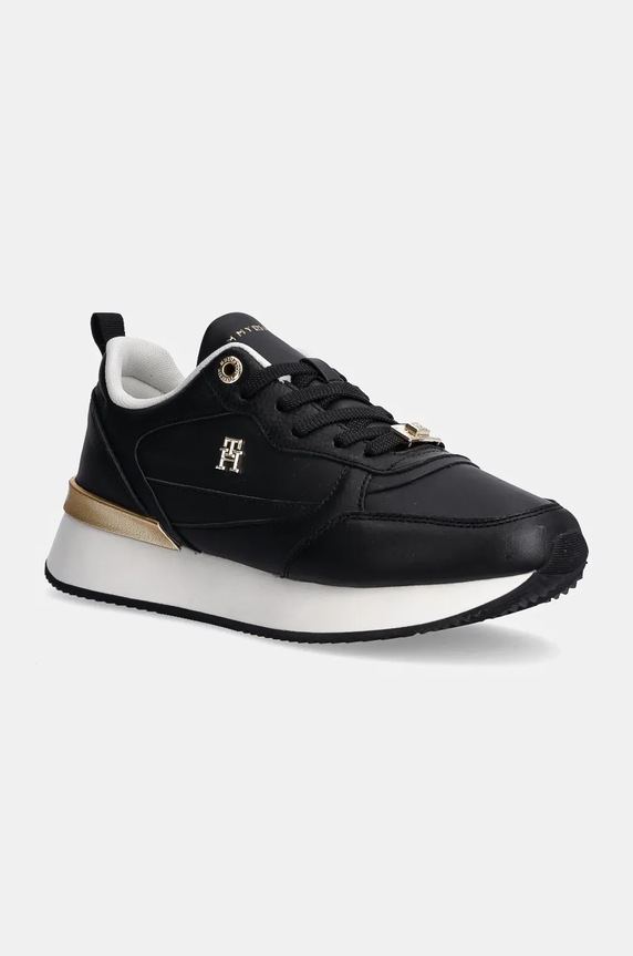 Δερμάτινα sneakers Tommy Hilfiger FEMININE RUNNER πλατφόρμα μαύρο FW0FW08117