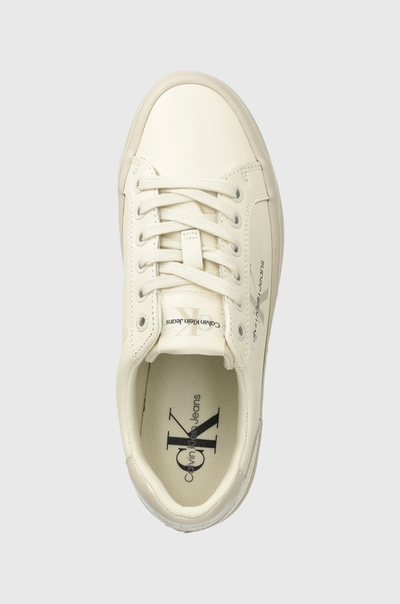Kožené tenisky Calvin Klein Jeans VULC FLATFORM LACEUP LTH béžová YW0YW01474