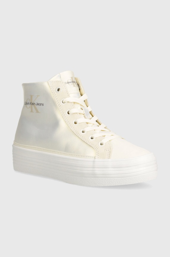 Tenisice Calvin Klein Jeans BOLD VULC FLATF MID MIX ML MTR imitacija zrnate kože bež YW0YW01491