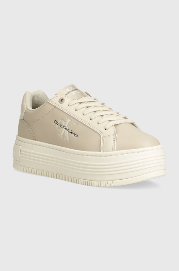 Sneakers boty Calvin Klein Jeans BOLD PLATF LOW LACE LTH ML MTL přírodní kůže béžová YW0YW01516