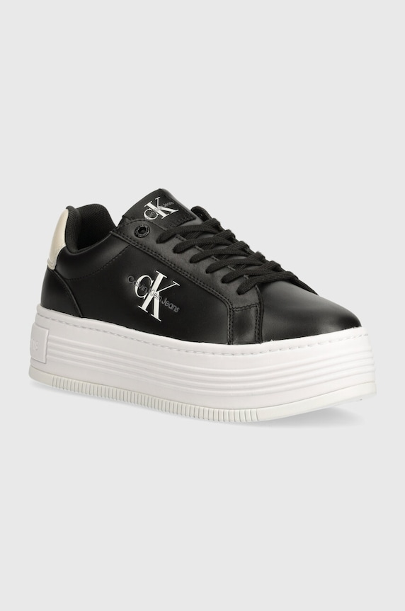 Tenisky Calvin Klein Jeans BOLD PLATF LOW LACE LTH ML MTL usňová koža čierna YW0YW01516
