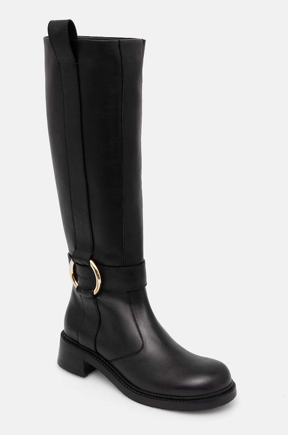 See by Chloé stivali in pelle New Ring Line non isolato nero SB43002A.999