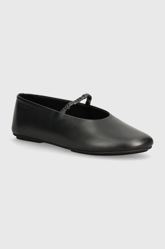 Calvin Klein baleriny skórzane BALLERINA W/STRAP PEARL LTH czarny HW0HW02136