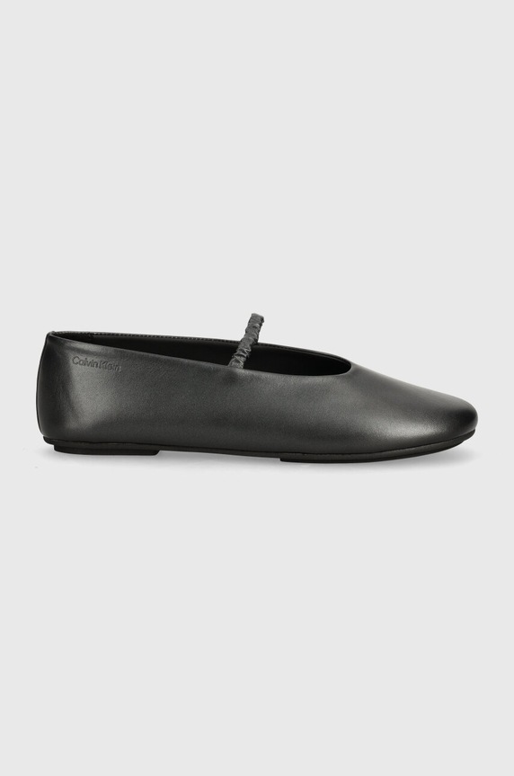 Calvin Klein baleriny skórzane BALLERINA W/STRAP PEARL LTH HW0HW02136 czarny AW24