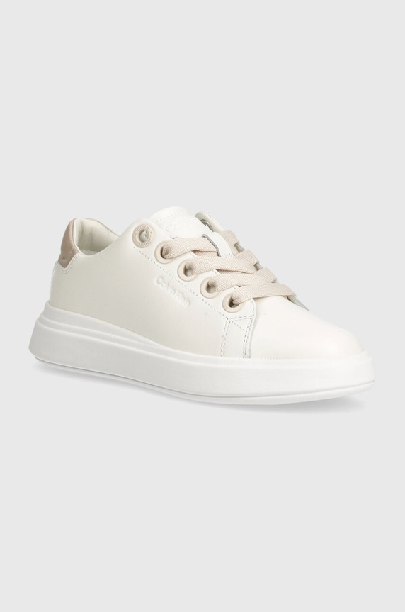 Calvin Klein sneakersy skórzane CUPSOLE LACE UP LTH platforma biały HW0HW02085