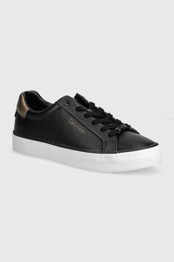 Calvin Klein sneakers VULC LACE UP SAFF FOX W/MET BT finta pelle fiore nero HW0HW02104