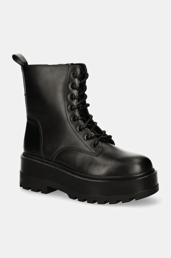 Workery Calvin Klein Jeans FLATFORM HIGH LACE UP MG DL usňová koža čierna YW0YW01535