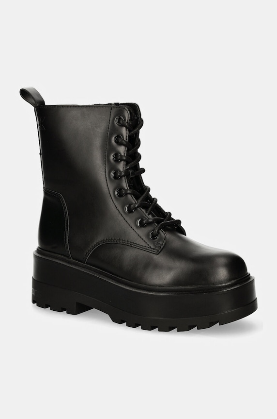 Workery Calvin Klein Jeans FLATFORM HIGH LACE UP MG DL usňová koža čierna YW0YW01535